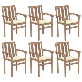 Stapelbare Gartenstühle 6 Stück aus massivem Teakholz mit Kissen von vidaXL, Gartenstühle - Ref: Foro24-3073408, Preis: 743,9...