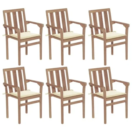 Stapelbare Gartenstühle 6 Stück aus massivem Teakholz mit Kissen von vidaXL, Gartenstühle - Ref: Foro24-3073408, Preis: 743,8...