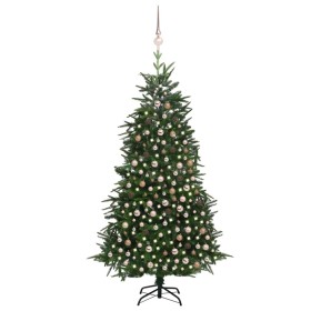 Árbol de Navidad artificial con LED y bolas PVC&PE verde 210 cm