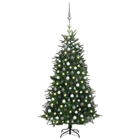 Árbol de Navidad artificial con LED y bolas PVC&PE verde 210 cm