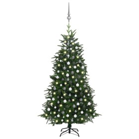 Árbol de Navidad artificial con LED y bolas PVC PE verde 240 cm