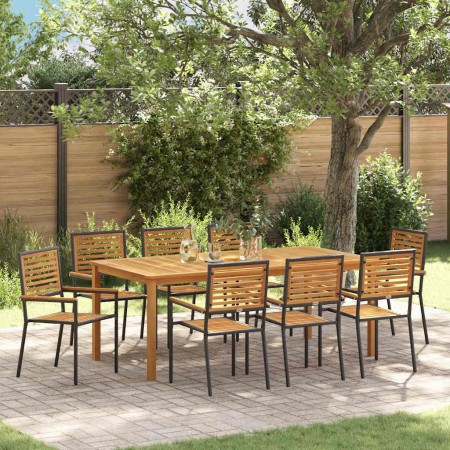 Conjunto de Comedor de Jardín 9 pcs Negro Poliratán