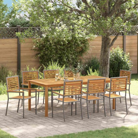 Conjunto de Comedor de Jardín 9 pcs Gris Poliratán