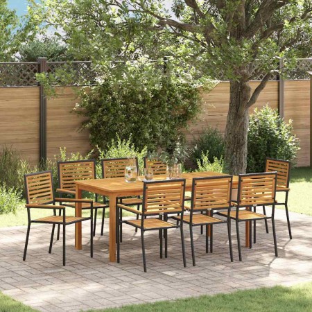 Conjunto de Comedor de Jardín 9 pcs Negro Poliratán