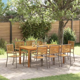 Conjunto de Comedor de Jardín 9 pcs Gris Poliratán