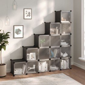 Estantería de cubos con 15 compartimentos y puertas PP negro Estantería de cubos con 15 compartimentos y puertas PP negro