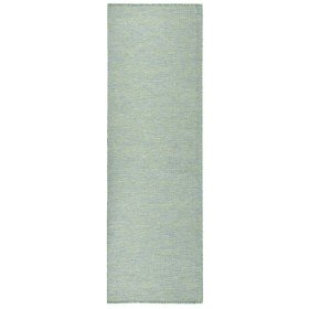 Alfombra de exterior de tejido plano turquesa 80x250 cm