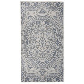Alfombra de exterior de tejido plano rayas azules 80x150 cm