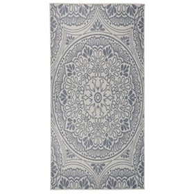 Alfombra de exterior de tejido plano rayas azules 100x200 cm
