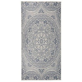 Alfombra de exterior de tejido plano rayas azules 100x200 cm