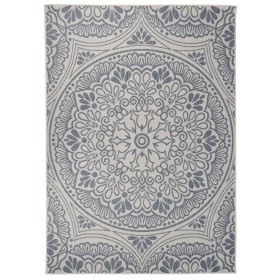 Alfombra de exterior de tejido plano rayas azules 120x170 cm