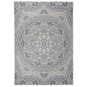 Alfombra de exterior de tejido plano rayas azules 140x200 cm