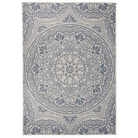Alfombra de exterior de tejido plano rayas azules 140x200 cm