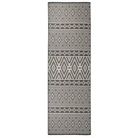 Alfombra de exterior de tejido plano rayas negras 80x250 cm