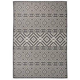 Alfombra de exterior de tejido plano rayas negras 140x200 cm