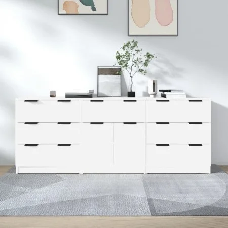 Dreiteiliges Sideboard aus weißem Sperrholz von vidaXL, Sideboards - Ref: Foro24-3115796, Preis: 201,30 €, Rabatt: %