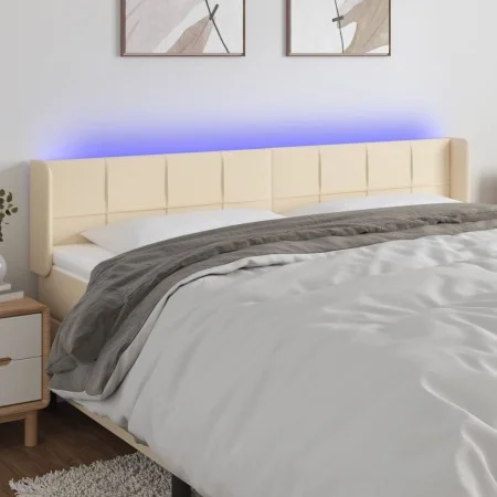 Cream fabric headboard with LED 163x16x78/88 cm by vidaXL, Headboards and footboards - Ref: Foro24-3123247, Price: 72,90 €, D...