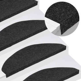 Alfombrilla autoadhesiva escalera 30 uds negro 65x22,5x3,5 cm