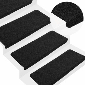 Alfombrilla autoadhesiva escalera 30 uds negro 65x24,5x3,5 cm