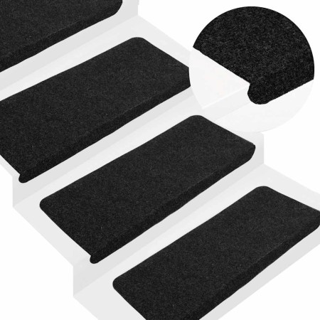 Alfombrilla autoadhesiva escalera 30 uds negro 65x24,5x3,5 cm