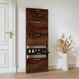Mueble zapatero madera contrachapada roble ahumado 59x17x169 cm Mueble zapatero madera contrachapada roble ahumado 59x17x169 cm