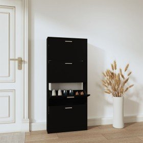 Mueble zapatero madera contrachapada negro 59x17x150 cm Mueble zapatero madera contrachapada negro 59x17x150 cm