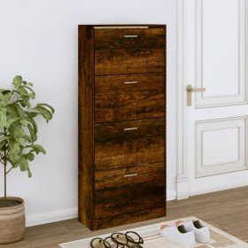 Mueble zapatero madera contrachapada roble ahumado 63x24x147 cm Mueble zapatero madera contrachapada roble ahumado 63x24x147 cm