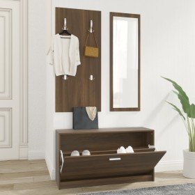 Set de mueble zapatero 3 en 1 madera contrachapada marrón roble Set de mueble zapatero 3 en 1 madera contrachapada marrón roble