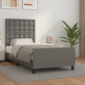 Estructura de cama con cabecero cuero sintético gris 80x200 cm
