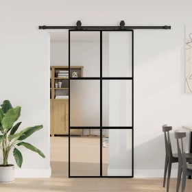 Puerta corredera con herrajes negro 90x205 cm vidrio templado