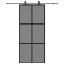 Puerta corredera con herrajes negro 90x205 cm vidrio templado