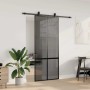Puerta corredera con herrajes negro 90x205 cm vidrio templado