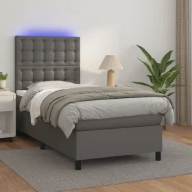 Box spring bed and LED mattress gray synthetic leather 80x200 cm by vidaXL, Beds and slatted bases - Ref: Foro24-3135913, Pri...