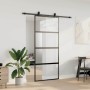 Puerta corredera con herrajes negro 90x205 cm vidrio templado