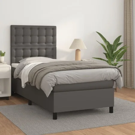 Box spring bed with gray synthetic leather mattress 80x200 cm by vidaXL, Beds and slatted bases - Ref: Foro24-3142813, Price:...