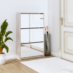 Mueble zapatero y espejo 3 niveles gris hormigón 63x17x102,5 cm Mueble zapatero y espejo 3 niveles gris hormigón 63x17x102,5 cm