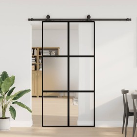 Puerta corredera herrajes negro 102,5x205 cm vidrio templado