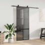 Puerta corredera con herrajes negro 90x205 cm vidrio templado