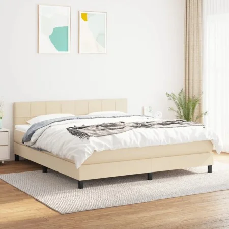 Box spring bed with cream fabric mattress 160x200 cm by vidaXL, Beds and slatted bases - Ref: Foro24-3140070, Price: 492,47 €...