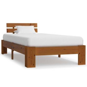 Estructura de cama madera maciza pino marrón miel 