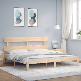 Double bed frame with solid wood headboard by vidaXL, Beds and slatted bases - Ref: Foro24-3193546, Price: 152,97 €, Discount: %