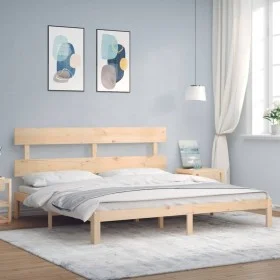 Double bed frame with solid wood headboard by vidaXL, Beds and slatted bases - Ref: Foro24-3193546, Price: 142,05 €, Discount: %