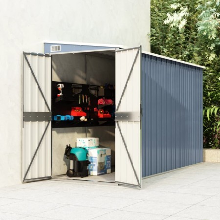 Cobertizo de jardín pared acero galvanizado gris 118x288x178 cm de vidaXL, Cobertizos - Ref: Foro24-316226, Precio: 258,27 €,...