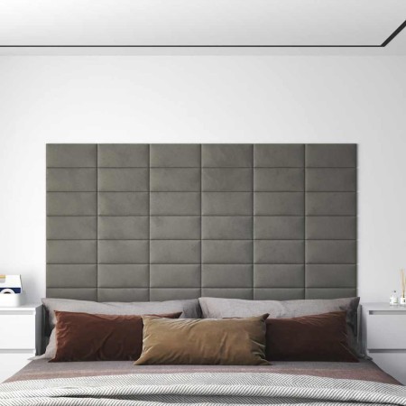 Paneles de pared 12 uds terciopelo gris claro 30x15 cm 0,54 m²