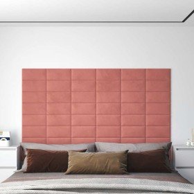 Paneles de pared 12 uds terciopelo rosa 30x15 cm 0,54 m²