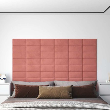 Paneles de pared 12 uds terciopelo rosa 30x15 cm 0,54 m²