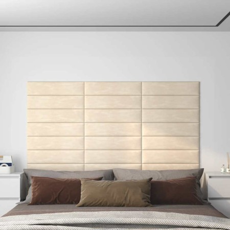 Paneles de pared 12 uds terciopelo color crema 60x15 cm 1,08 m²