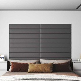Paneles de pared 12 uds cuero sintético gris 90x15 cm 1,62 m²