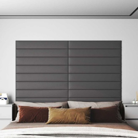 Paneles de pared 12 uds cuero sintético gris 90x15 cm 1,62 m²