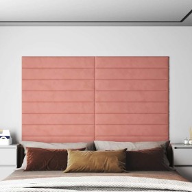 Paneles de pared 12 uds terciopelo rosa 90x15 cm 1,62 m²